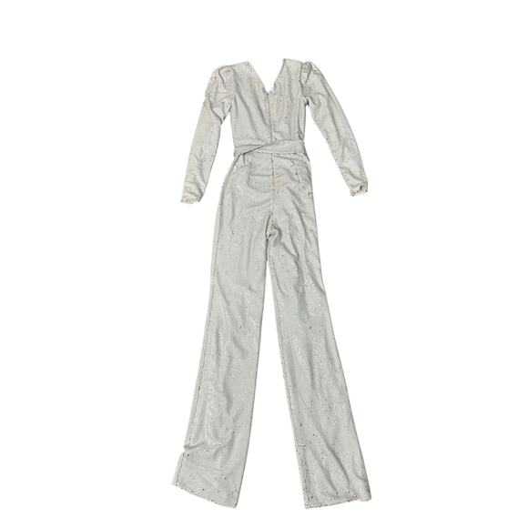 Dress the Population Jumpsuit White & Silver Sequin Long Sleeve - Picture 12 of 12